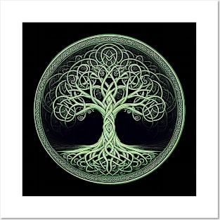 Green and black Celtic Tree Posters and Art